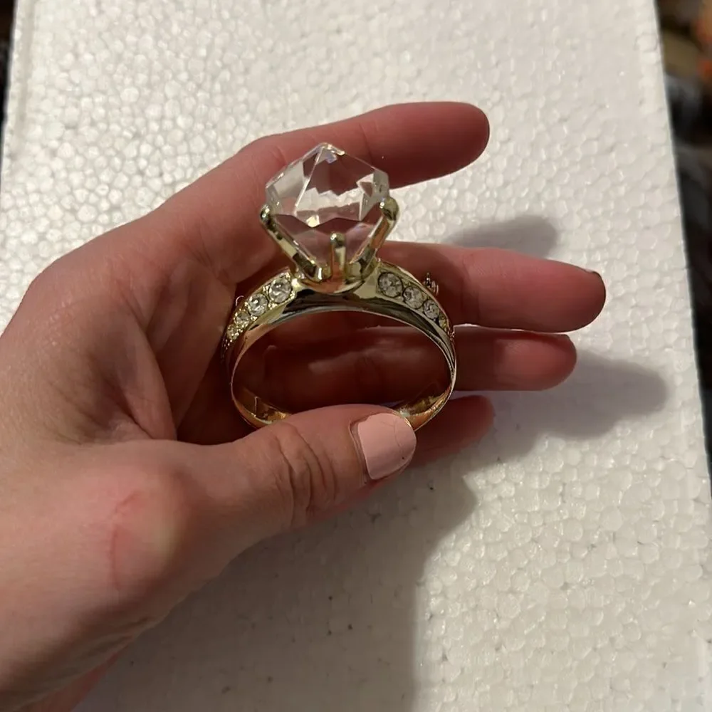 Large Novelty Solitaire Ring Brooch Pin Costume Jewelry